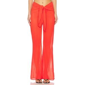Bananhot Tommy Pants Sheer Chiffon Tie Front Wide Leg Summer Vacation Red Size S